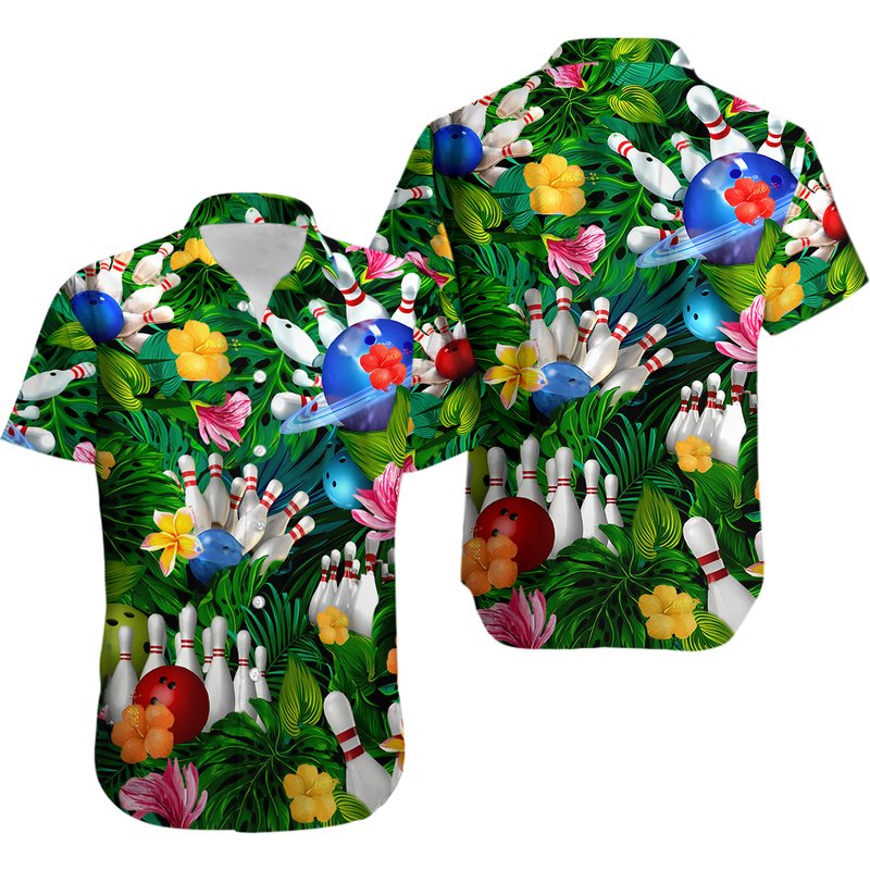Bowling What Happens At Bowling Hawaiian Shirt — Chemises décontractées pour hommes