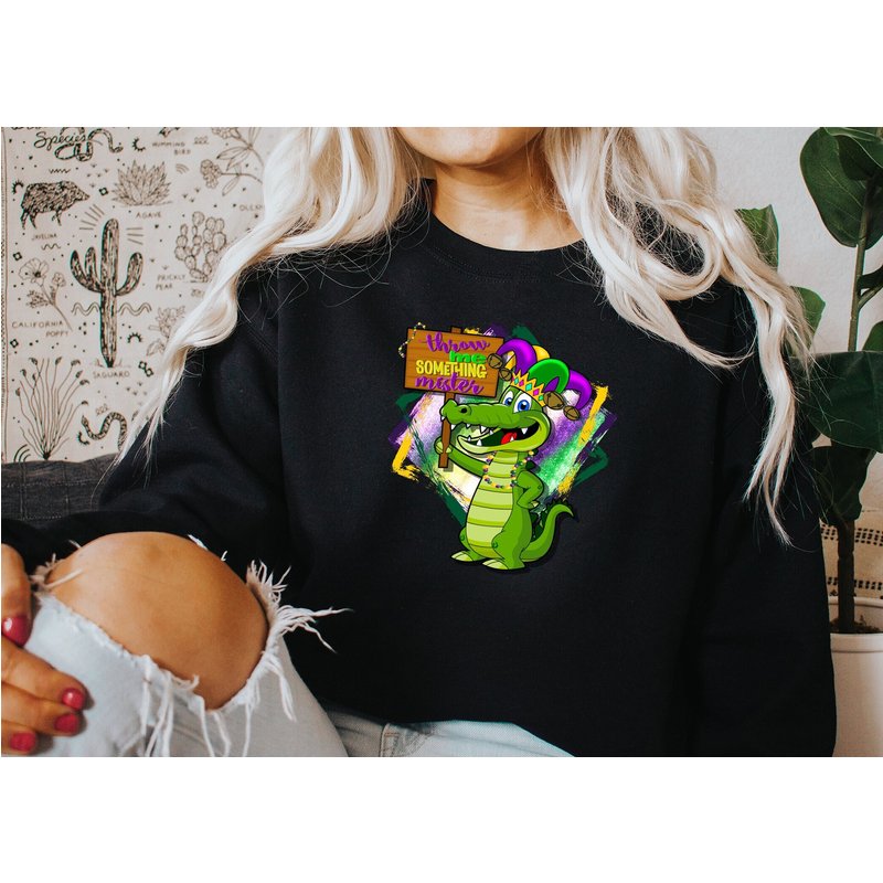 Mardi Gras Shirt, Throw Me Something Mister Shirt, Mardi Gras Alligator Sweatshirt — Sweats à capuche pour hommes