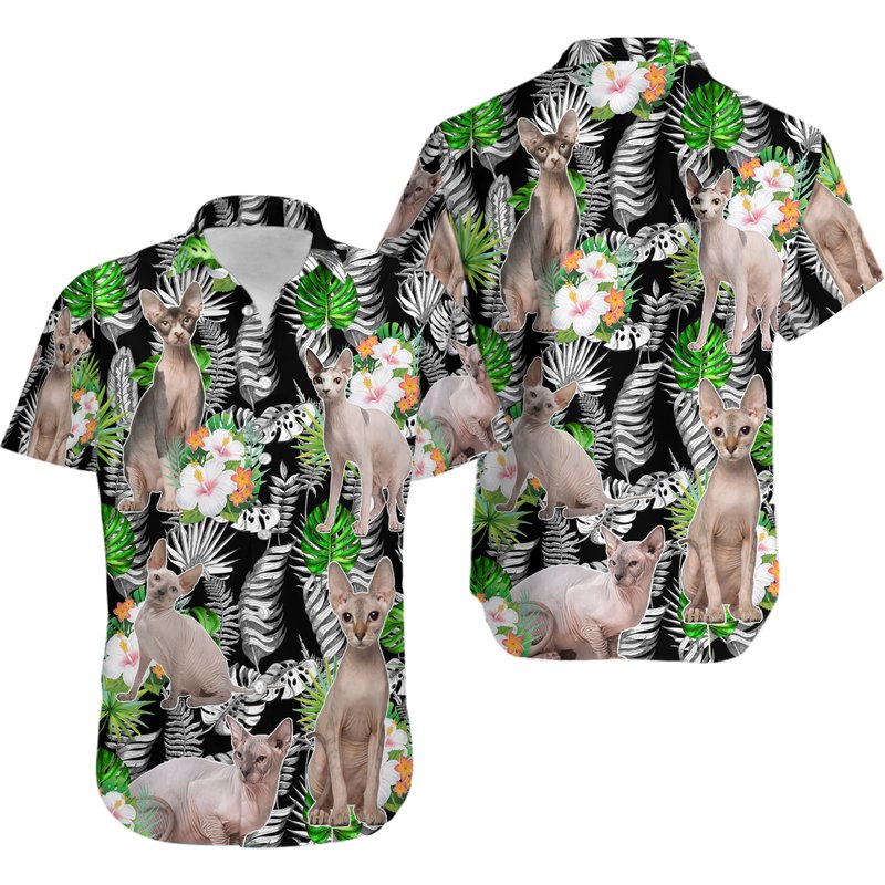 Cat Sphynx Cat Lover Tropical Hawaiian Shirt — Chemises décontractées pour hommes