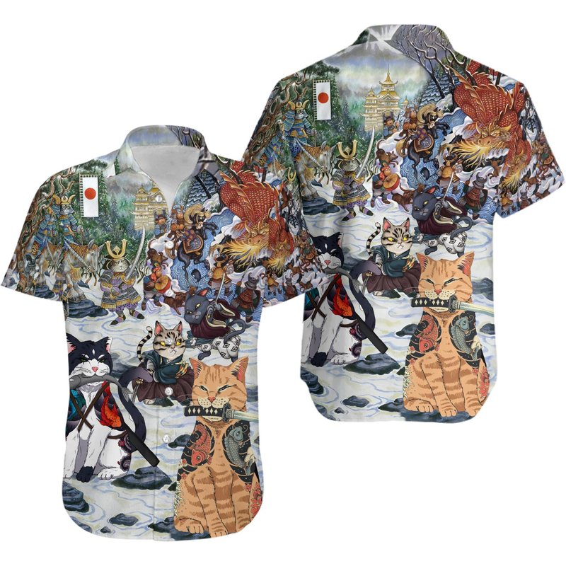 Samurai Cats Cats Treehawaiian Shirt — Chemises décontractées pour hommes