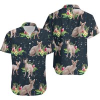 Cat Tropical Floral Sphynx Cat Hawaiian Shirt — Chemises décontractées pour hommes