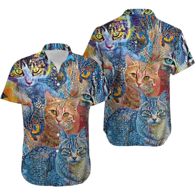 Cat Mosaic Amazing Hawaiian Shirt — Chemises décontractées pour hommes
