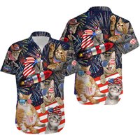 Cat Independence Day Firework Hawaiian Shirt — Chemises décontractées pour hommes