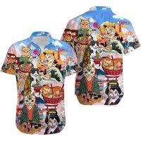 Cat Samurai With Ramen Lovely Hawaiian Shirt — Chemises décontractées pour hommes