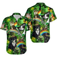 St Patrick's Day Irish Cats Shamrocks Hawaiian Shirt — Chemises décontractées pour hommes