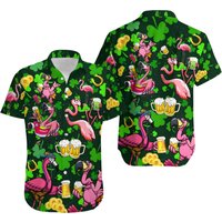 St Patrick's Day Flamingos Drink Beer Hawaiian Shirt