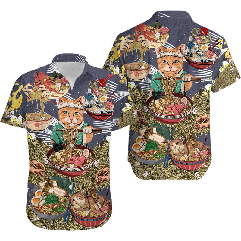 Cat Eating Ramen Lovely Hawaiian Shirt — Chemises décontractées pour hommes