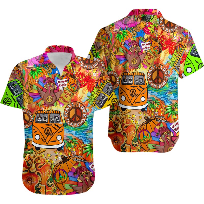Hippie Pumpkins Mix Color Hawaiian Shirt — Chemises décontractées pour hommes