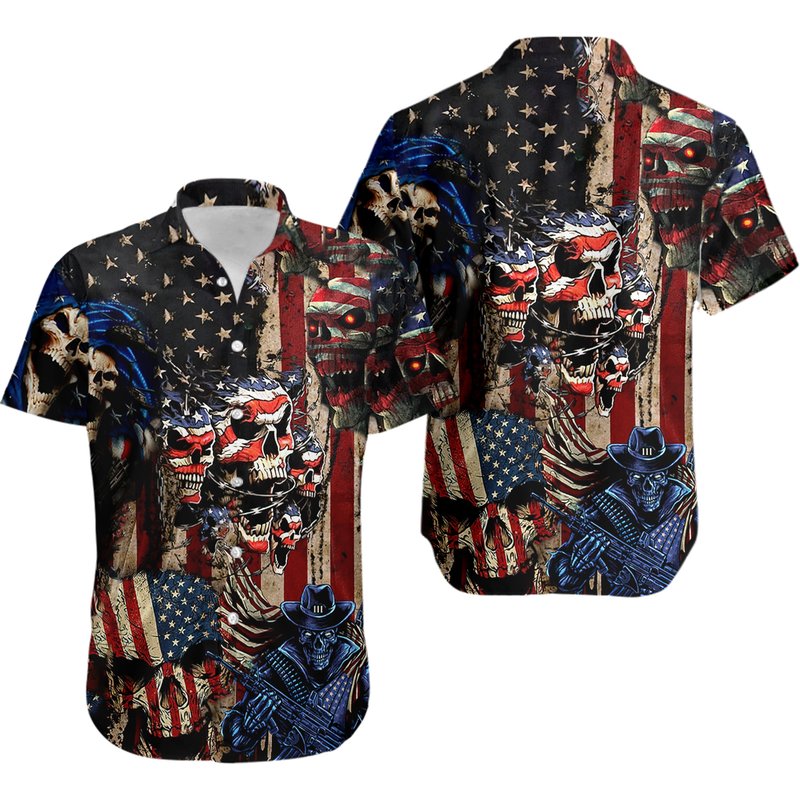 America Skull Hawaiian Shirt — Mens Casual Shirts