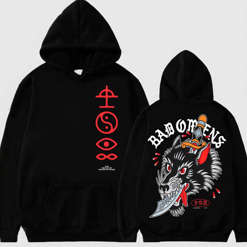 Bad Omens Wolf Dagger Tour Shirt - Concert Apparel 2023 — Sweats à capuche pour hommes