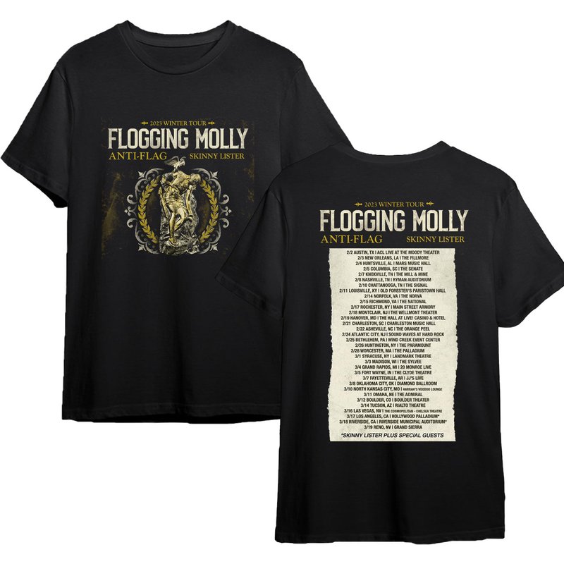 2023 Winter Tour Flogging Molly T-shirt, Vintage Flogging Molly Band Shirt — T-shirts pour hommes