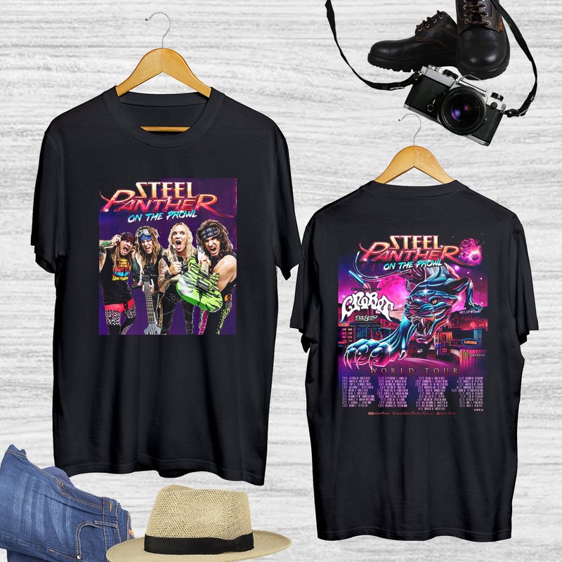 Steel Panther World Tour 2023 T-shirt, Steel Panther On The Prowl World Tour Shirt — T-shirts pour hommes