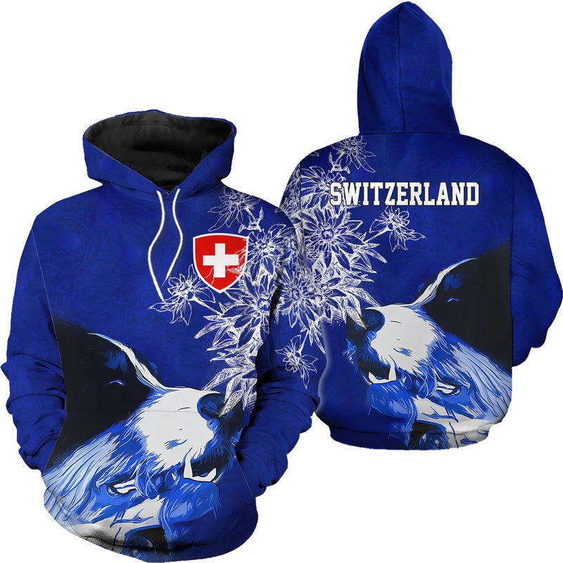 Switzerland Bernese Mountain Dog And Edelweiss 3d Hoodie — Sweats à capuche pour hommes