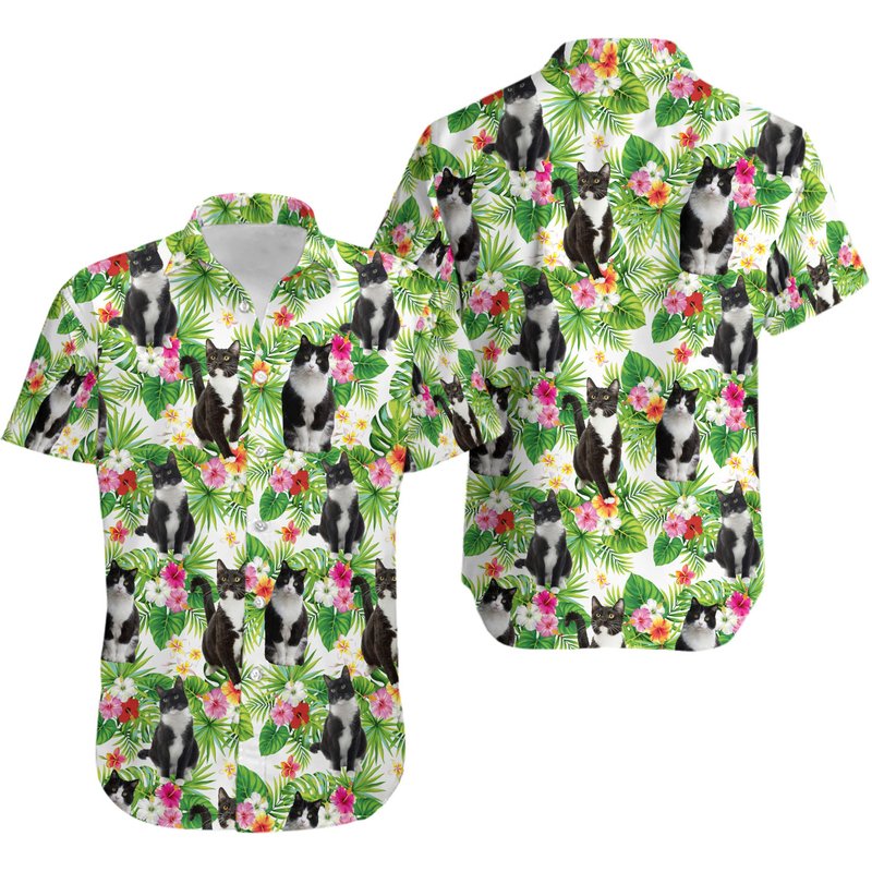 Tuxedo Cat Hawaiian Shirt — Chemises décontractées pour hommes