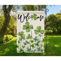 Welcome St Patrick's Day Garden Flag, Shamrock Welcome Green Clovers
