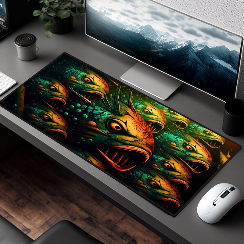 Piranha Gaming Desk Mat Gaming Horror — Mouse Pads & Desk Mats
