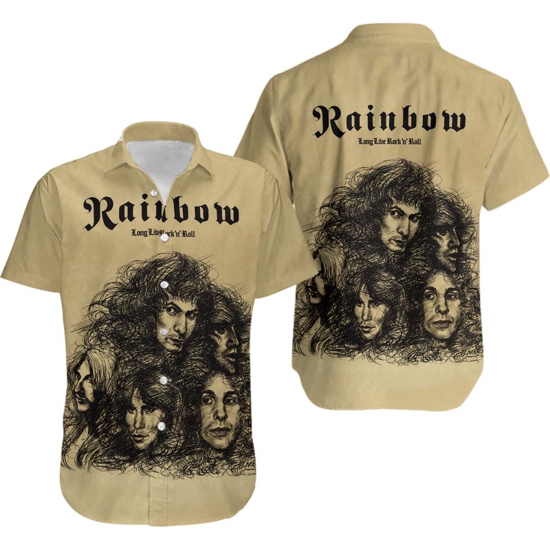 Rainbow Band Hawaiian Shirt, Music Hawaiian Shirt, Rainbow Rock Vintage — Chemises décontractées pour hommes