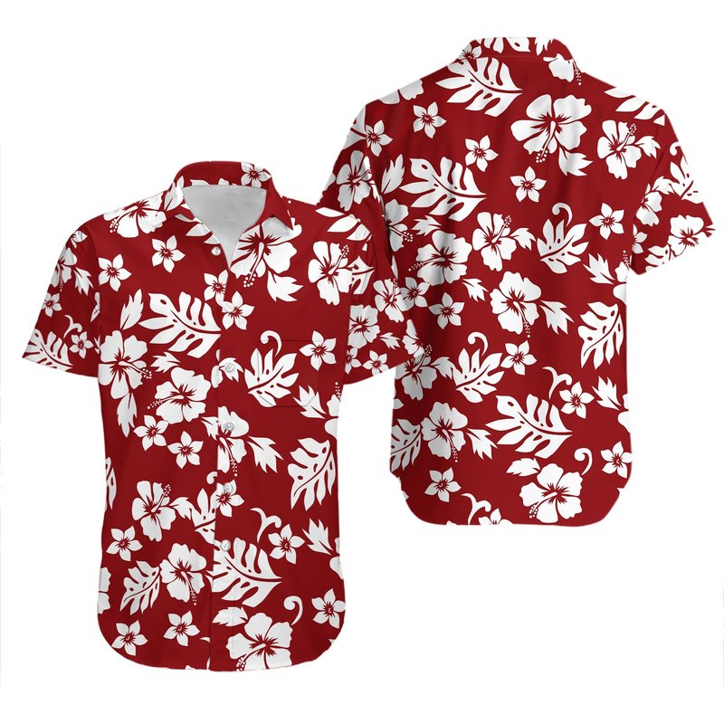 Men's Classic Hibiscus Christmas Red Hawaiian Shirt — Chemises décontractées pour hommes