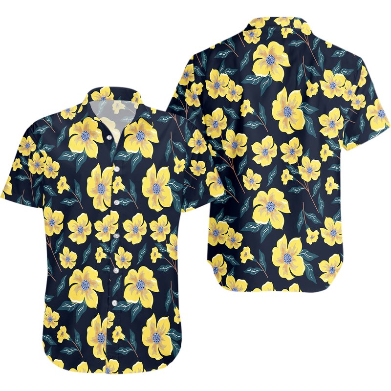 Hawaiian Style Yellow And Black Men's Hawaiian Shirt — Chemises décontractées pour hommes