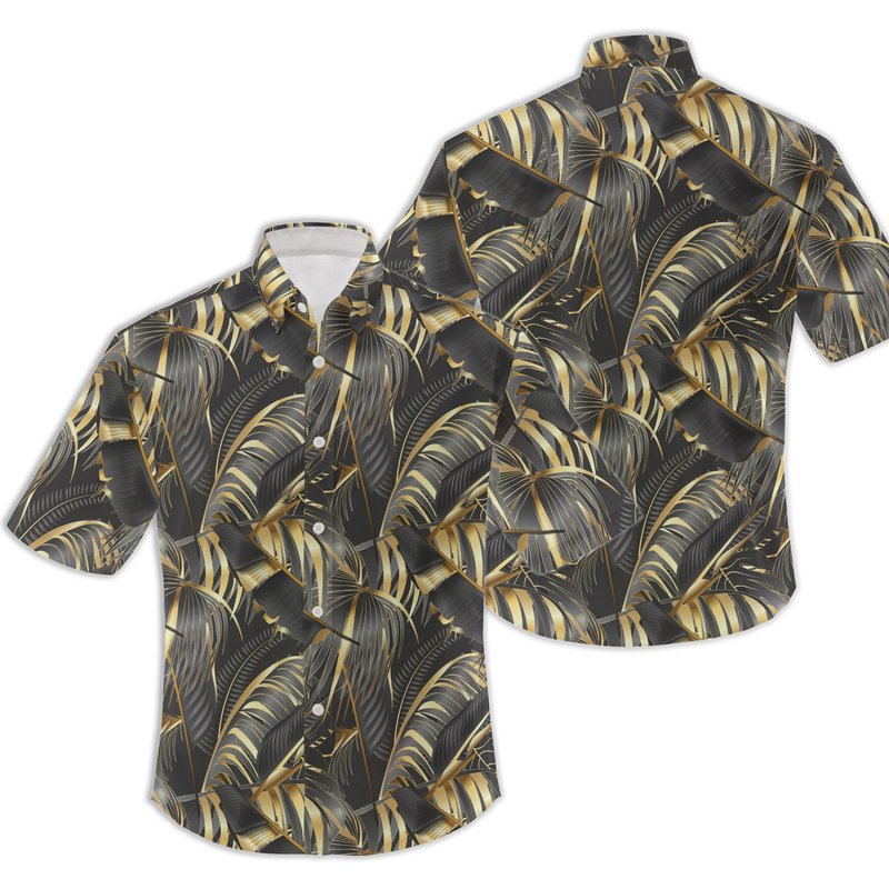 Hawaiian Style Black And Gold Men's Shirt — Chemises décontractées pour hommes