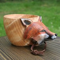 Hand Carved Wooden Mug, Animals Head Image For Travelers, Outdoor Camping — Tasses et gobelets