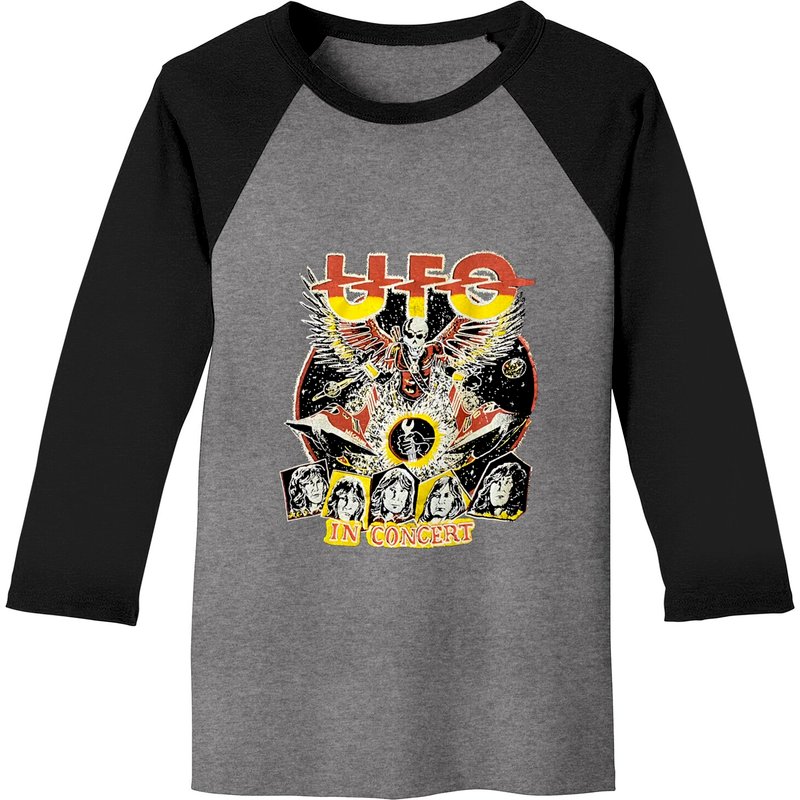 Vintage 80s Ufo Concert Tour Crewneck Short Sleeve Black Baseball Tees — T-shirts pour hommes