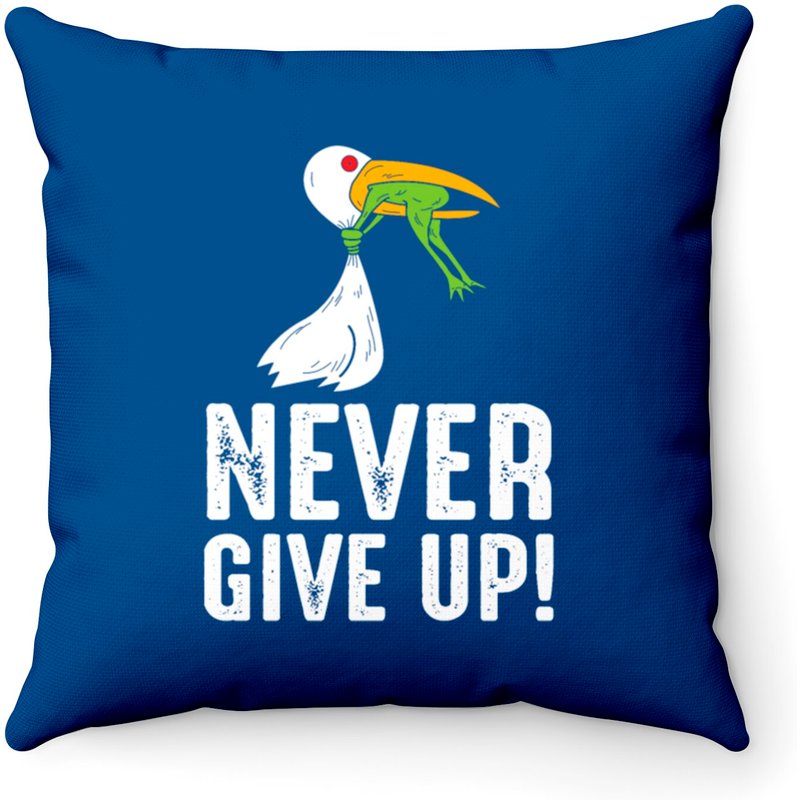 Don't Give Up Stork And Frog - Fighting Animal Throw Pillows