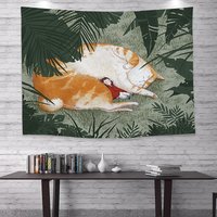Cartoon Illustration Tapestry, Orange Cat Hanging Cloth Tapestries — Tapestries