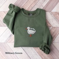 Embroidered Lucky Duck Sweatshirt, Embroidered Duck Sweatshirt — Mens Hoodies