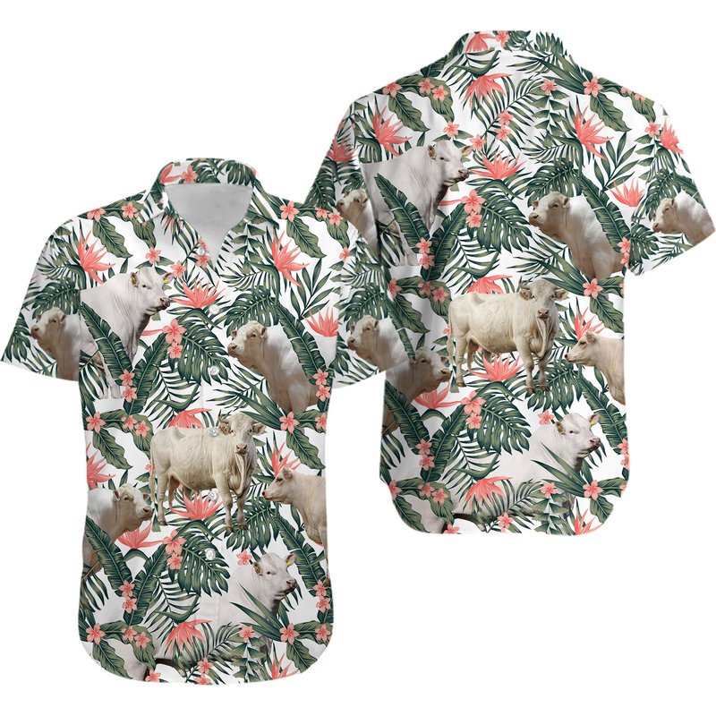 Cow Lovers Charolais Hawaiian Shirt — Chemises décontractées pour hommes