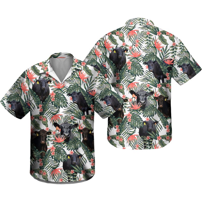 Cow Lovers Black Angus Shirt, Cattle Tropical Hawaiian Shirt — Chemises décontractées pour hommes