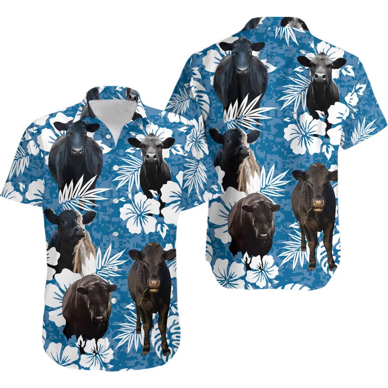 Cow Lovers Black Angus Shirt, Cattle Tropical Hawaiian Shirt — Chemises décontractées pour hommes