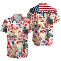 Charolais Cattle Lovers American Flag Hawaiian Shirt