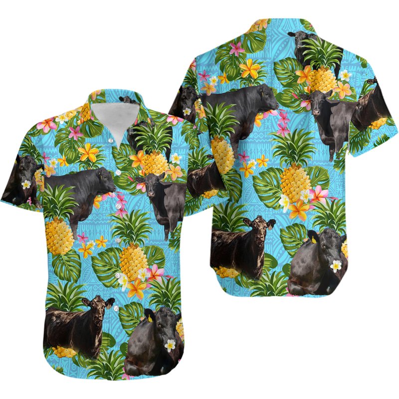 Black Angus Hawaii Shirt Black Angus Cattle Lovers Hawaiian Shirt — Chemises décontractées pour hommes