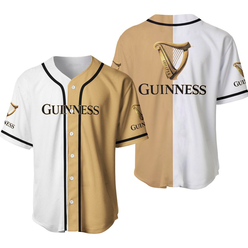 White And Beige Guinness Baseball Jersey — T-shirts pour hommes