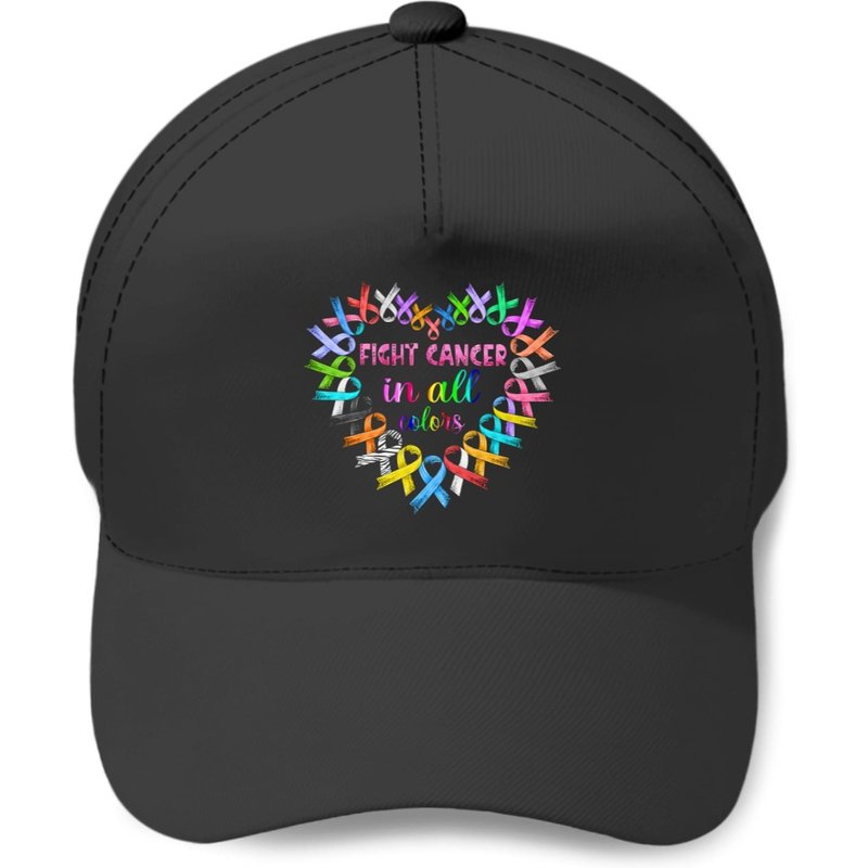 Fight Cancer In All Colors Baseball Caps, Colorful Ribbon Heart Cancer Awareness Baseball Caps
