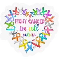 Fight Cancer In All Colors Stickers, Colorful Ribbon Heart Cancer Awareness Stickers