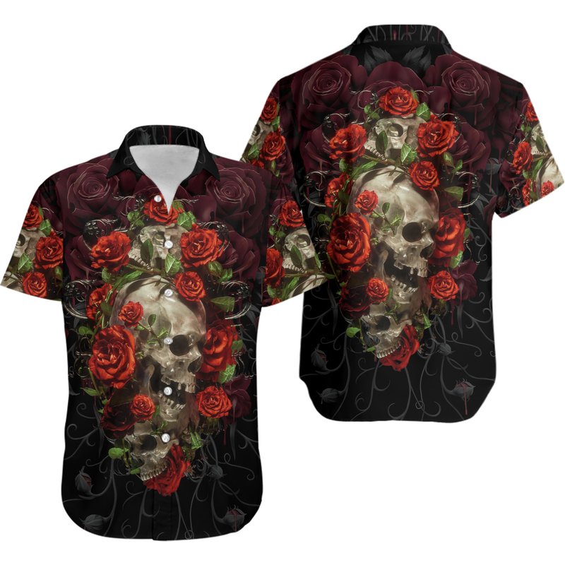 Skull Roses Hawaiian Shirt — Chemises décontractées pour hommes