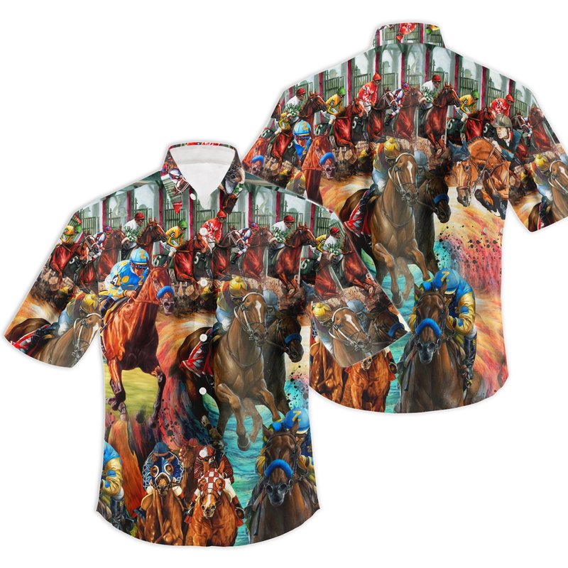 Kentucky Horse Racing Hawaiian Shirt, Kentucky Derby Horse Racing Shirt — Chemises décontractées pour hommes