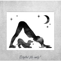 Yoga Poses With Dachshund Wall Art Downloadable Print — Affiches et impressions