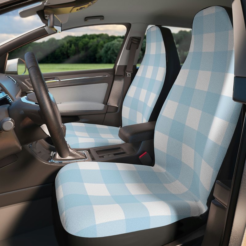 Light Blue Gingham Car Seat Covers — Housses de siège de voiture