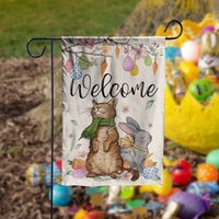 Easter Cat Rabbit Bunny Garden Flag, Spring Easter — Decorative Flags