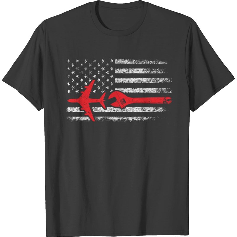 Pilot Airplane Mechanic Aviation American Flag Vintage T-shirt — T-shirts pour hommes