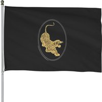 Jerry Garcia House Flags- Tiger Guitar Emblem, Gold Metallic Ink On A Black House Flags — Decorative Flags