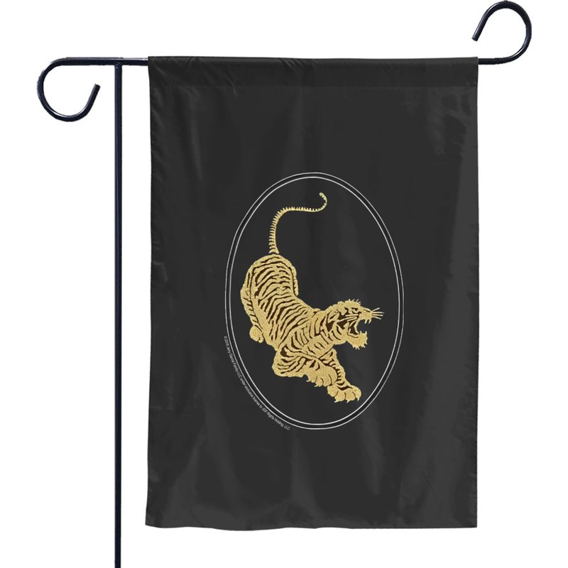 Jerry Garcia Garden Flags- Tiger Guitar Emblem, Gold Metallic Ink On A Black Garden Flags — Drapeaux décoratifs