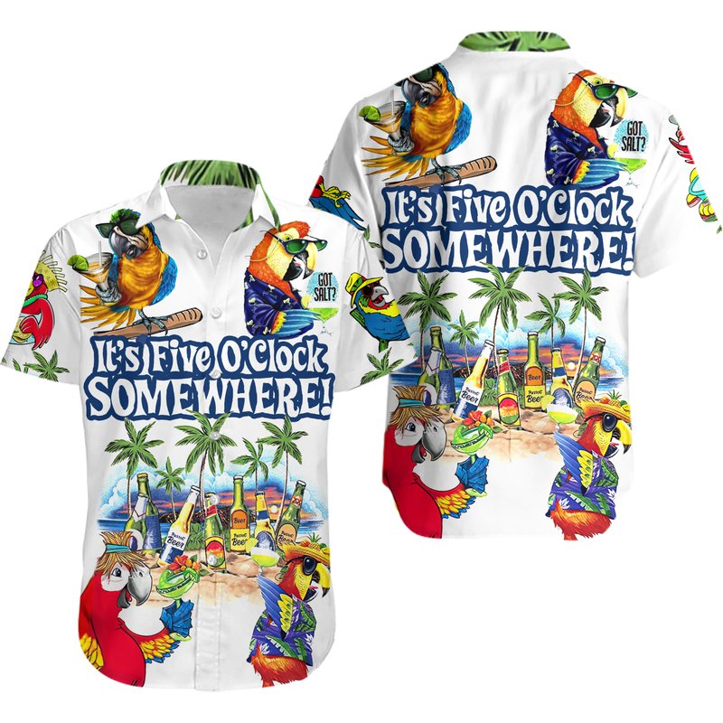 It's Five O'clock Somewhere Parrot Hawaiian Shirt — Mens Casual Shirts