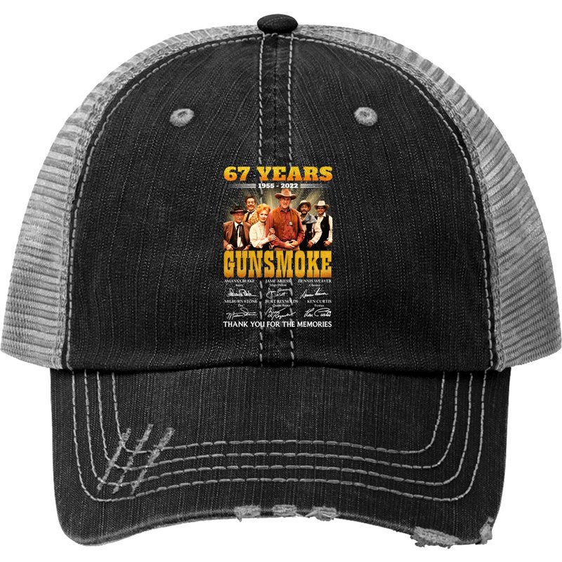 67 Years Gunsmoke Cast Signatures Thank You For Memories Print Trucker Hats — Casquette de baseball