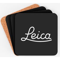 Leica Script Logo (white) Coasters