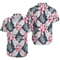 Style Pink Flower Hawaiian Shirt — Chemises décontractées pour hommes