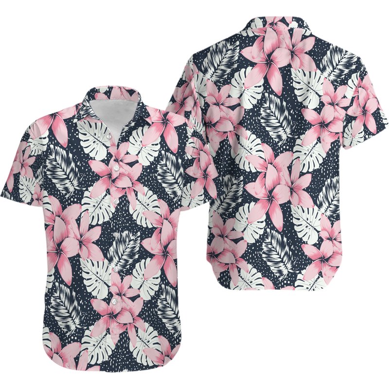 Style Pink Flower Hawaiian Shirt — Chemises décontractées pour hommes